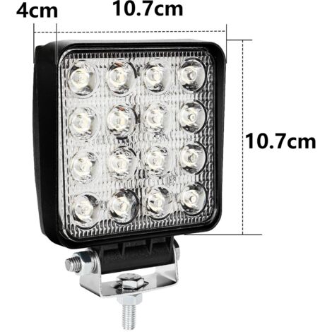 12V 24V Projecteur Phare de Travail LED Carré 4X 48W LED Moto Spot Feux  Additionnels Offroad Lampe