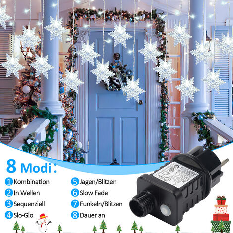 Rideau lumineux LED flocon de neige intérieur rideau lumineux extérieur  décoration de Noël fête, multicolore