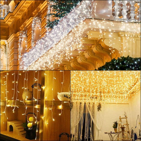 SWANEW 15m 400 LED Pluie Verglaçante Glaçon Noël Jardin Lumières Rideau  Guirlande Lumineuse, Blanc Chaud