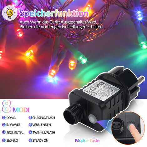 SWANEW Guirlande lumineuse LED Arbre de Noël Décoration de Noël Extérieur 8  modes Xmas PartyLight RGB