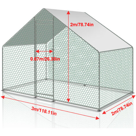 Enclos 2m pour poulailler large surélevé