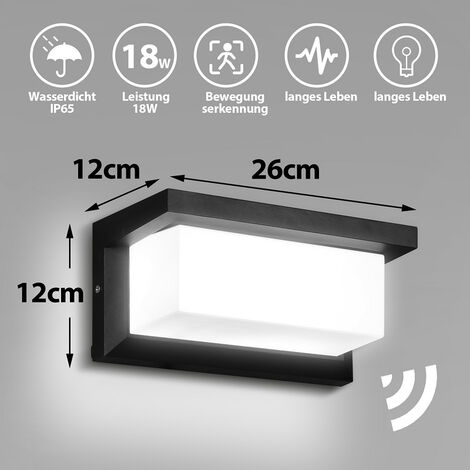SWANEW Applique murale LED 18W avec détecteur de mouvement IP65 Sensor Deko Applique extérieure Blanc froid