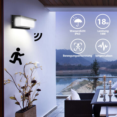 SWANEW Applique murale LED 18W avec détecteur de mouvement IP65 Sensor Deko Applique extérieure Blanc froid