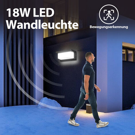 SWANEW Applique murale LED 18W avec détecteur de mouvement IP65 Sensor Deko Applique extérieure Blanc froid