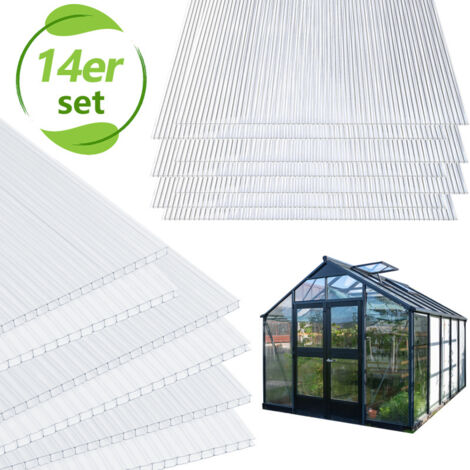 14 Plaques Polycarbonate Alvéolaire 4mm - 121x60,5cm + 50 Clips | Pour Serre, Abri Voiture | Résistant UV