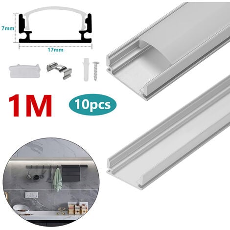 SWANEW 10x1m Profilé Aluminium LED Angle Anodisé Diffuseur laiteux pour  Ruban Bande LED Couvercle Blanc Opaque Forme en U - argent
