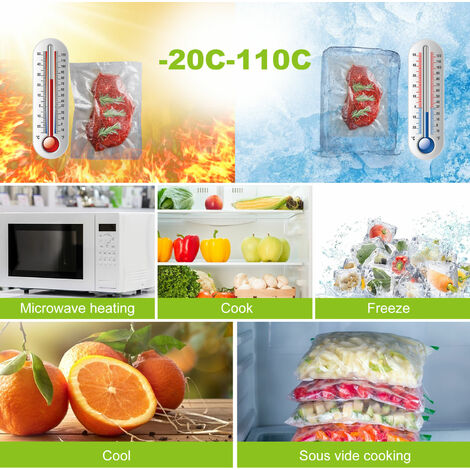 Sacs sous Vide Alimentaire 8 Rouleaux, 20 X 600 CM pour Appareil de Mise sous Vide, Réfrigérateur, Réutilisable rouleaux sous vide