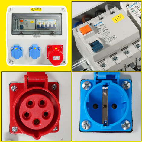 Interrupteur Mural RoadEu - Coffret De Chantier, Répartiteur Mural Avec Prise CEE 16A Et 32A Et 2 Prises 230V - Pour L'Intérieur Et L'Extérieur - Entièrement Câblé Coffret électrique