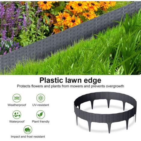 Bordure De Jardin En Plastique Aspect Rotin 5m Gris - Bordure De Pelouse Flexible 10cm Haut Pour Jardin Et Pelouse