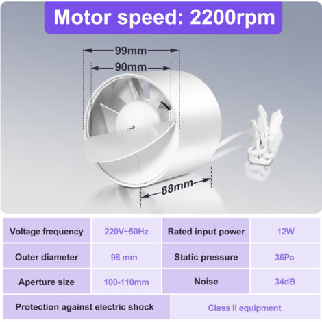Ventilateur De Conduit 2 Pouces (50mm) HBBursts - 12V, 6W, Débit 36 M³/h - Pour Salle De Bain, Petit Local - Avec Adaptateurs 32 à 50 Mm