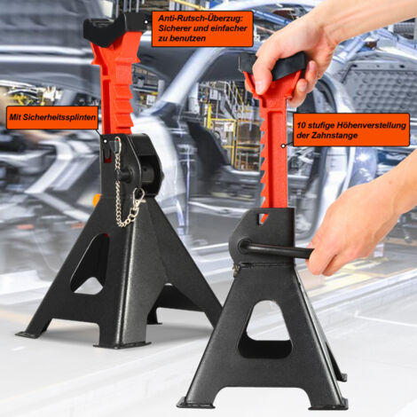 Chandelles Voiture 3 Tonnes - Lot De 4, Hauteur Réglable 285-430 Mm, Avec Sécurité Et Revêtement Caoutchouc