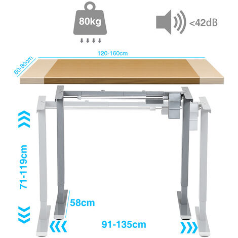 Bureau réglable en hauteur Table de colonne de levage à moteur unique jusqu’à 80 kg chargeable,Gris