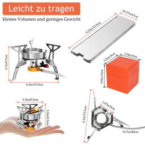Réfuglé Réchaud Camping 3500W – Pliable, Avec Allumage Piézo, Adaptateur Gaz. Idéal Randonnée, Pique-nique, Voyages.