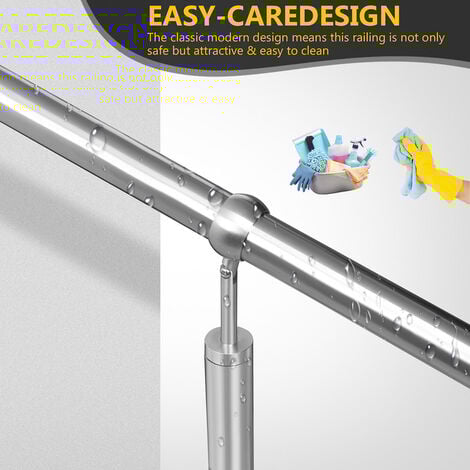 SWANEW Rampe d’escalier, Main courante inox, intérieur extérieur entrée maison, Fixation mur 80x90 cm argent