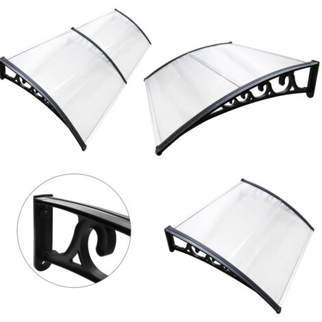 Auvent De Porte Marquise 60x140cm Polycarbonate - Protection Pluie Neige UV - Support Argenté - Toit Véranda Transparent