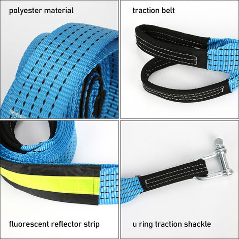 Corde de Remorquage Voiture, Sangle de Remorquage Auto 5M 8T avec 2 manilles, Gants Antidérapants et Sac Rangement