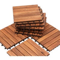 SWANEW 11x Dalles de terrasse en bois d’acacia ou bois d’eucalyptus 30 x 30 cm Dalle clipsable balcon jardin extérieur Acacia Mosaïque