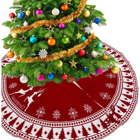 Jupe De Sapin De Noël Blanche Ronde Avec Flocons De Neige Argentés - Mini Tapis Sapin + 12 Noeuds