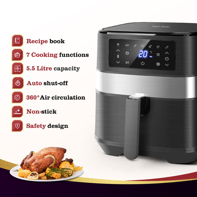 Taylor Swoden Andrea Oil Free Fryer 5,5 L 7 Scheduled Menus Hot Air Fryer  1700 W Touch Screen LED Removable Frying Basket including Recipe Book, No  BPA