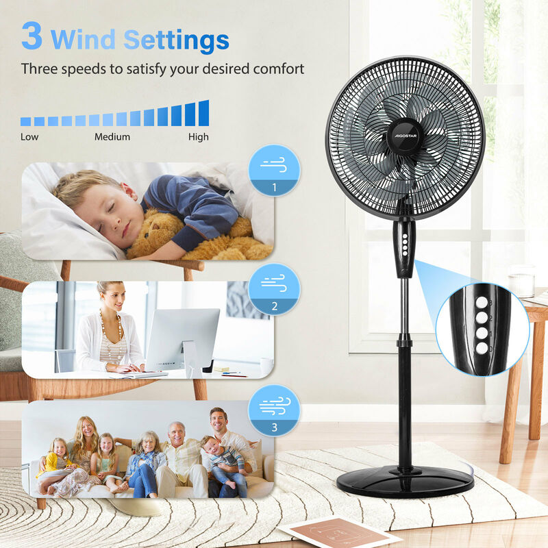 Aigostar Eastand - Ventilatore con Piedistallo a 9 Pale, 3 Velocità,  Oscillazione a 85°, Altezza Regolabile, Silenzioso Motore CC, Energetica  Efficienza, Facile da Usare, per Casa/Ufficio, 45 W Nero