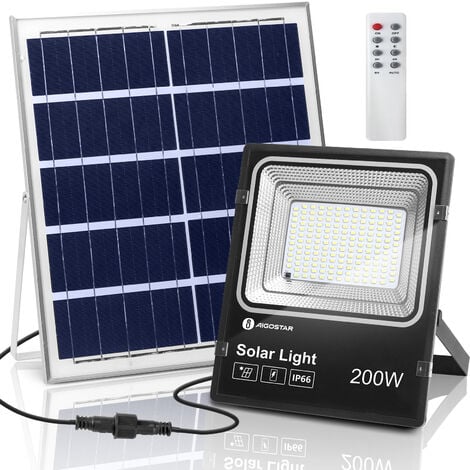 Aigostar - Faro led esterno con pannello solare,200W,luce bianca 6500k. Faretto led solare con telecomando.