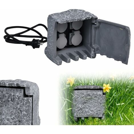 UISEBRT Aussensteckdose Garten Stein mit 4 Steckdosen Gartensteckdose
