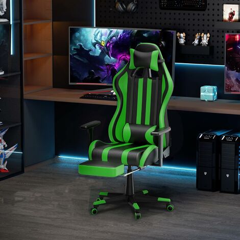 UISEBRT Gaming Stuhl, Bürostuhl Ergonomisch 90-135° Rückenlehne Verstellbar  mit Massage Lendenwirbelstütze, Abnehmbare Kopfstütze und