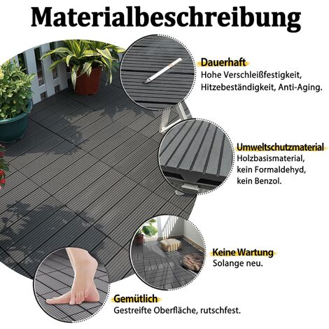UISEBRT Balkon Bodenbelag WPC Terrassenfliesen Holzoptik Balkonfliesen