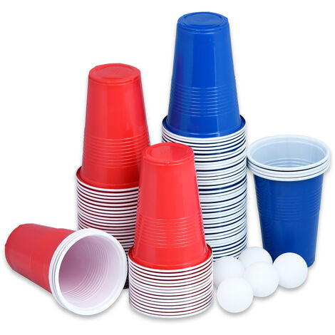 NW Beer Pong - Set da tavolo pieghevole con 100 bicchieri (50 rossi e 50 blu), 5 palline, tavolo da pong regolabile in altezza, con giochi di lancio per feste e giochi di bevande