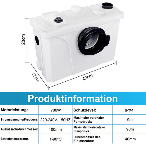 Dusch Wc YRHome 700W Hebeanlage Haushaltspumpe Fäkalienpumpe Fäkalienhebeanlage Schmutzwasserpumpe Für Dusche Waschbecken WC Waschmaschine 40 Cm Breit