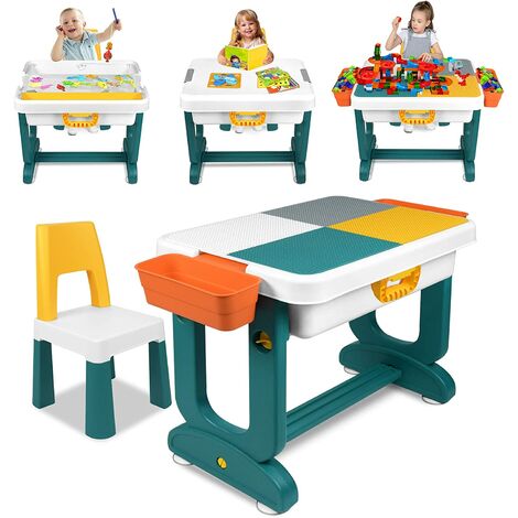 HB.YE Kinder Tisch Stuhl Set 3-in-1 - Whiteboard & Baustein Tisch