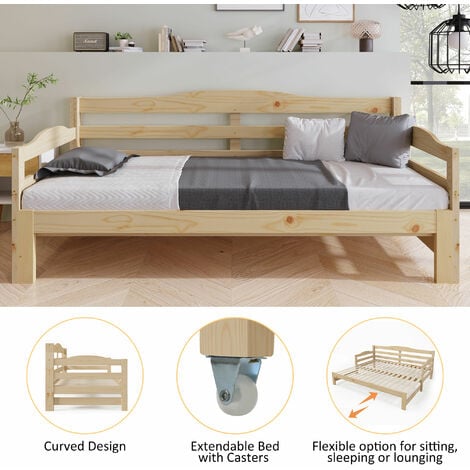 Daybed, Cabin Bed, SIngle Guest Bed Sofa Bed, Pull out Trundle for Living Room and Bedroom - (3 FT) 90 x190 cm - Natural