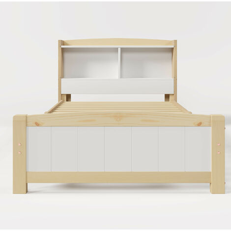 Solid Wooden Bed Frames, Single Storage Headboard Bed, 3FT Single (90 x 190 cm)