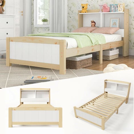 Solid Wooden Bed Frames, Single Storage Headboard Bed, 3FT Single (90 x 190 cm)