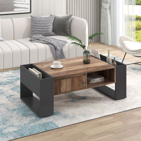 Wood Grain Coffee Table, with Drawer and Storage Compartment, Double-sided Storage, Office, Living Room Sofa Table (1/5)