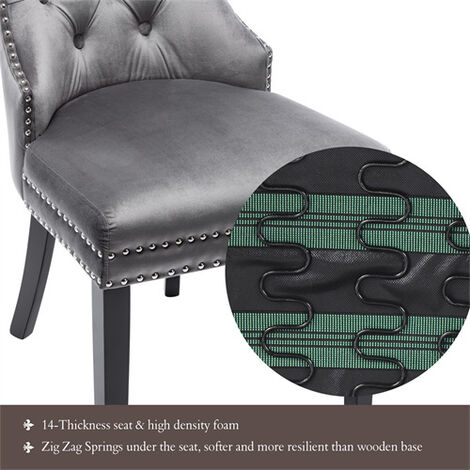 Velvet Dining Chairs with OAK Legs Bedroom Chair Kitchen Chair Living Room Lounge Leisure Chair, Grey, Set of 2