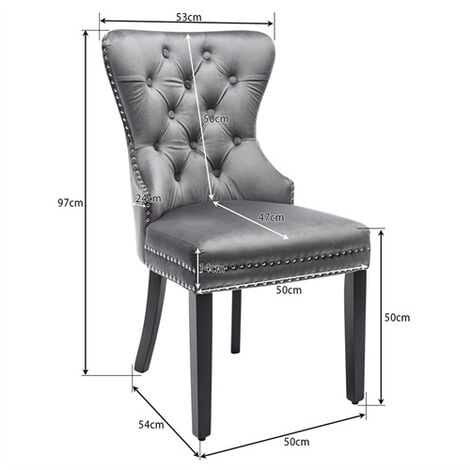 Velvet Dining Chairs with OAK Legs Bedroom Chair Kitchen Chair Living Room Lounge Leisure Chair, Grey, Set of 2