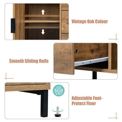 Sideboard Cabinet for Living Room, Chest of Drawers with with 2 Doors and 3 Drawers, Adjustable Shelf, Dark Oak
