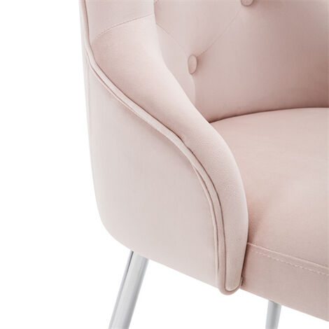 Button Pattern Dining Chair, Metal Leg Chairs, Modern Lounge Chair, Bedroom Living Room Chair with Lumbar Cushion, Pink