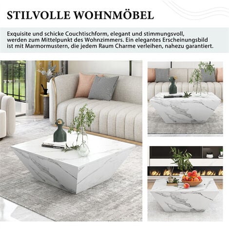 Marbling Veneer Coffee Table for Living Room with 2 Cabinet White Square Nesting Table Side Table