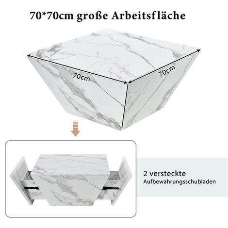 Marbling Veneer Coffee Table for Living Room with 2 Cabinet White Square Nesting Table Side Table