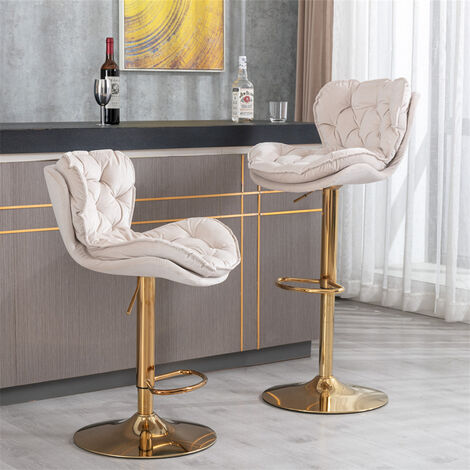 Set of 2 Swivel Velvet Bar Stools with Double Layer Cushion for Kitchen Island Cafe Bar Counter Dining Room Beige