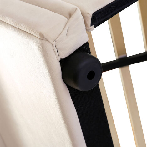 Upholstered Bed with Slatted Frame and Storage, Luxurious Velvet Button, Beige, Double Bed(4ft6,135×190)