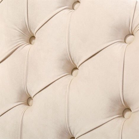 Upholstered Bed with Slatted Frame and Storage, Luxurious Velvet Button, Beige, King Bed(5ft, 150×200)