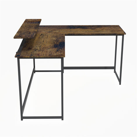 L Computer Desk with Self Corner Desk Work Table Home Office Table Industrial Rustic Brown (1/5)