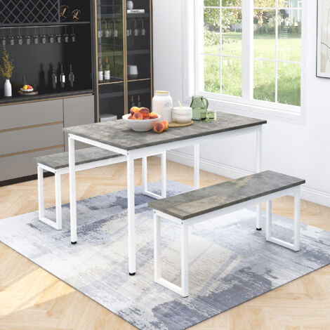 3-Piece Dining Table and Bench Set 4-Person Space-Saving Dinette for Kitchen Patio Outdoor, Gray