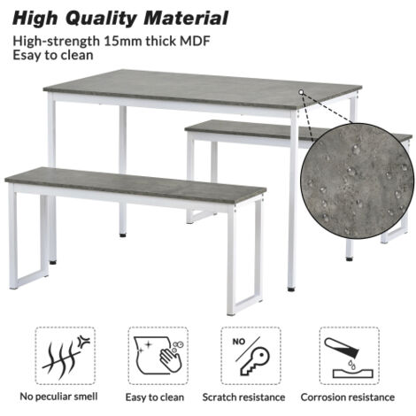 3-Piece Dining Table and Bench Set 4-Person Space-Saving Dinette for Kitchen Patio Outdoor, Gray