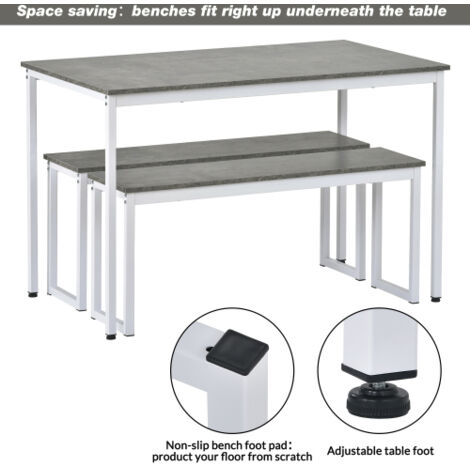 3-Piece Dining Table and Bench Set 4-Person Space-Saving Dinette for Kitchen Patio Outdoor, Gray