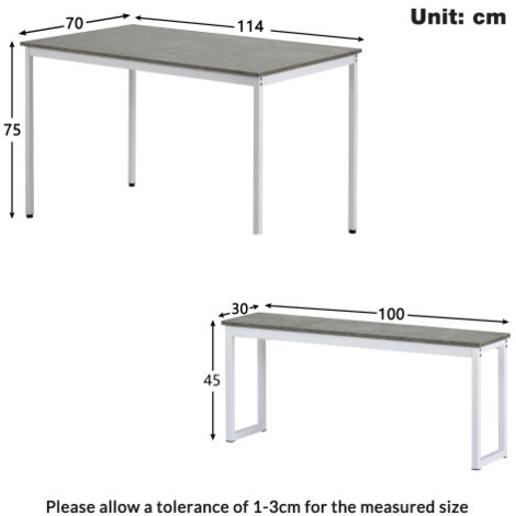3-Piece Dining Table and Bench Set 4-Person Space-Saving Dinette for Kitchen Patio Outdoor, Gray