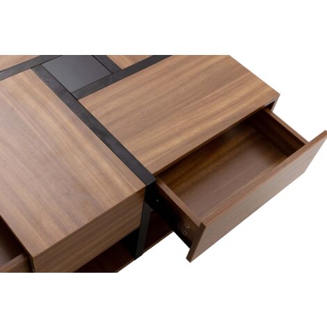 Coffee Table, Table with 4 Drawers, Unique Color Matching and Line Design, Storage Space at the Bottom,78x78x36cm,Brown